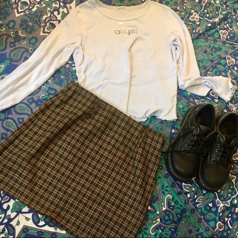 High waisted vintage 90s Brown plaid skirt